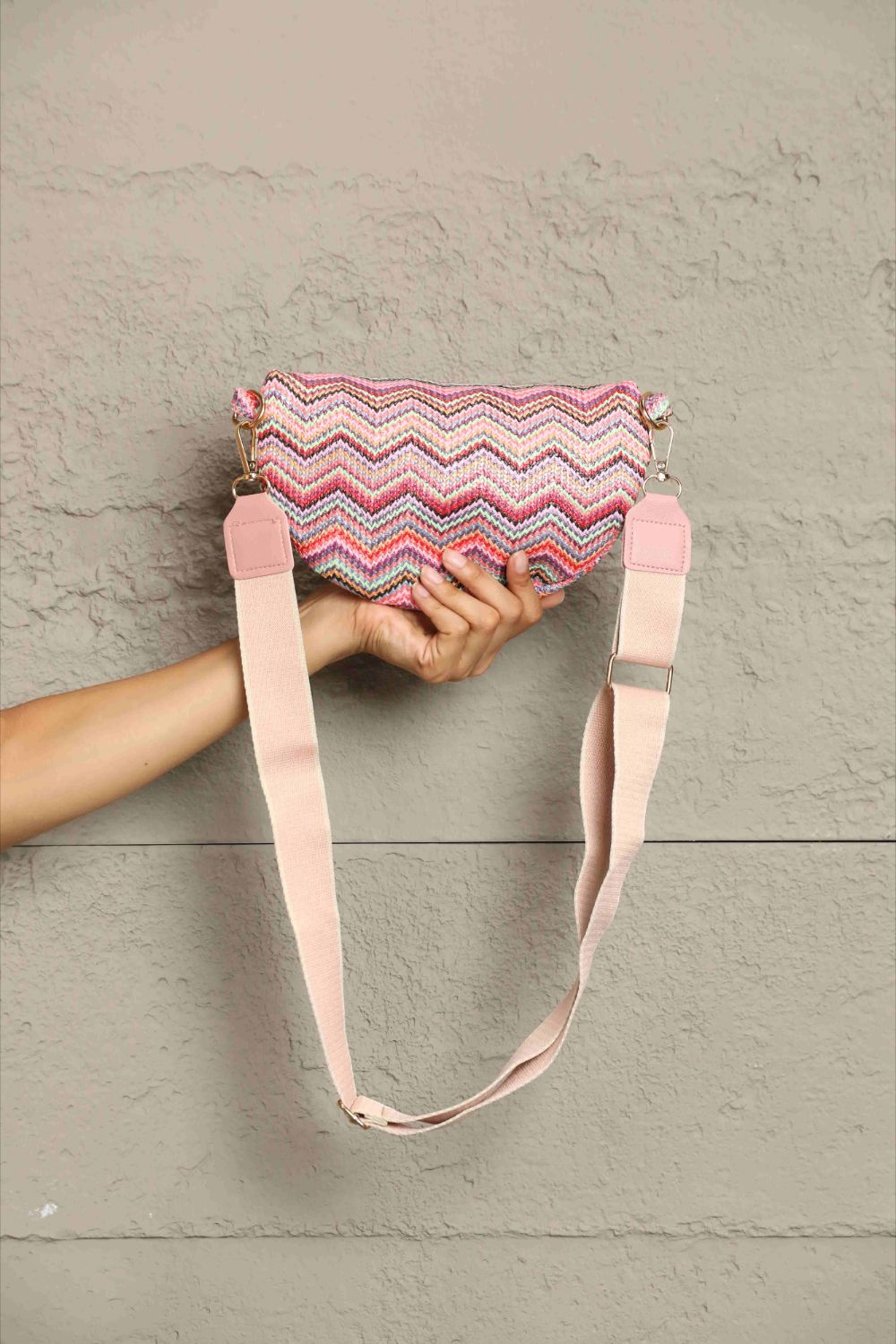 Adored Chevron Straw Sling Bag